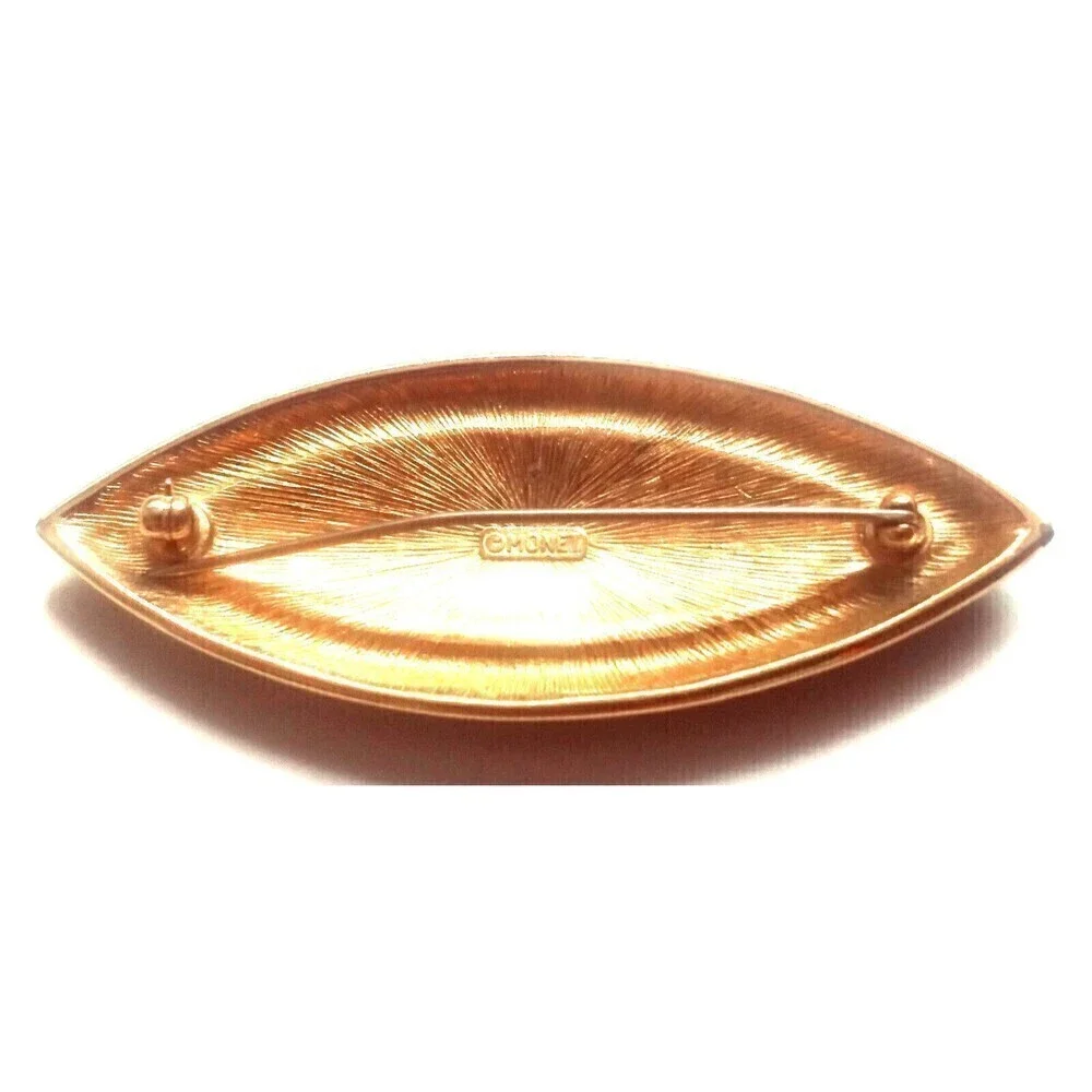 Vintage Gold-Tone Monet Black Enamel Clear Rhinestone Basket-Weave Brooch Pin